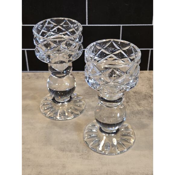 Vintage Set of 2 6" BLOCK Candleholder Candlestick Holders Cut Lead Crystal EUC - Picture 3 of 12